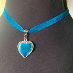 Necklace Blue Heart Choker Approx 16” Ribbon Choker Necklace With Blue Heart Pendant Lobster Clasp Closure With 2” Extension Chain Nwot Costume Handmade Jewelry Blue Heart Beads Heart-shaped Jewelry, Blue Heart-shaped Jewelry With Heart Beads, Blue Heart-cut Necklaces With Heart Charm, Blue Heart Cut Necklaces With Heart Charm, Blue Heart Pendant Necklace For Valentine's Day, Blue Heart Charm Necklace For Gift, Blue Heart Charm Necklace For Valentine's Day, Blue Heart Necklace For Gift, Blue Heart Necklace For Valentine's Day