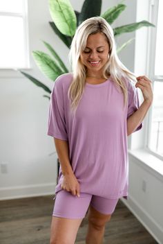 24/7 Oversize Rib Set (Lilac) - Top + Biker Shorts Lilac Top, Rib Top, Jogger Shorts, Lounge Sets, Athletic Wear, Biker Shorts, 8 M, Comfortable Fashion, Short Sets