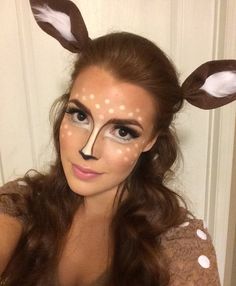 Diy Deer Antlers Headband, Women Deer Costume, Deer Costume Diy, Deer Costume Women, Deer Face Paint, Deery Lou, Bambi Costume, Deer Halloween Makeup, Reindeer Makeup