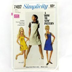 a woman's apron and dress pattern from the 1970's, with two different styles