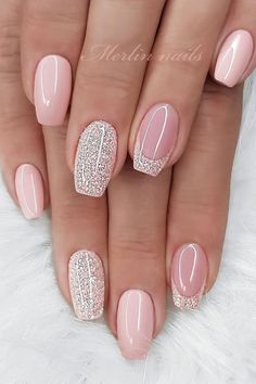 37 Trendy Ballerina Nails Designs for a Cute & Classy Manicure Nails Shimmer Sparkle, French Nail Designs Ballerina, Pink Elegant Nails Classy, Short Gel Nails With Glitter, Pink Ombre Shellac Nails, Soft Pink Ballerina Nails, Ballerina Nails Short Summer, Bridesmaid Manicure Ideas, Soft Pink Nails Gel