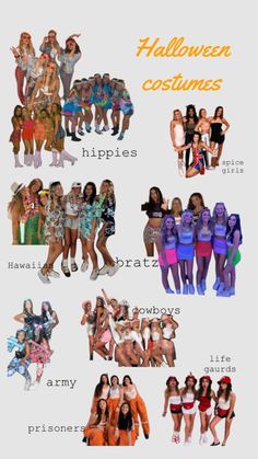 several different pictures of women in swimsuits and one has the words halloween costumes on it