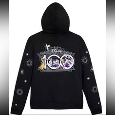 Same Day Shipping!! ( If You Need Another Size I Have Different Sizes Available Let Me Know) New With Tag. Go All Out In This Gorgeous Mickey Mouse Disney100 Zip Front Hoodie. You'll Be Celebrating In Comfort And Style Thanks To Super Soft Cotton Fleece And Screened And Embroidered Art That Dazzles. Metallic Foil Print And Black Glitter Embroidery Set It Apart As Something Truly Special. On The Back, Mickey, Minnie Mouse, Donald Duck, Daisy Duck, Goofy And Pluto Are All Smiles And ''Disney100'' Disney Hoodie With Drawstring Hood For Winter, Black Disney Sweatshirt For Winter, Black Disney Winter Sweatshirt, Disney Sweatshirt For Winter Fan Events, Black Disney Sweatshirt For Streetwear, Galaxy Sweater, Goofy And Pluto, Mickey Mouse Sweatshirt, Crewneck Sweatshirt Women