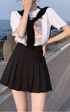 Trendy Solid Color Mini Skirt, Trendy Black Mini Length Tennis Skirt, Trendy Black Mini Tennis Skirt, Trendy Black Mini-length Tennis Skirt, Trendy Black Pleated Tennis Skirt, High Waist Black Pleated Skort, Black Pleated Mini Tennis Skirt, Black Mini Tennis Skirt For Spring, Black High Waist School Skirt