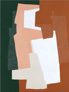 an abstract painting with different colors and shapes on the surface, including white, green, brown