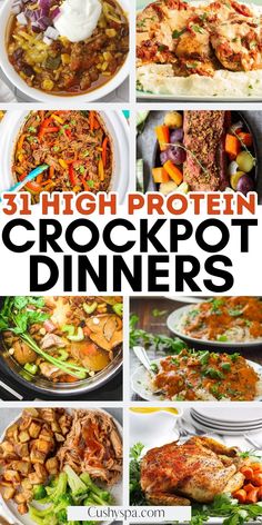 high protein crockpot dinner recipe collage