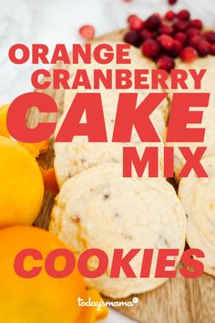 orange cranberry cake mix cookies on a cutting board