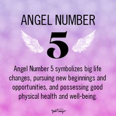 an angel number 5 symbol on a pink and purple background with the words angel number 5