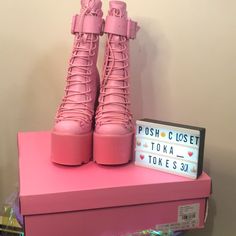 Brand: Dolls Kill -Product/Item: Pink Bubblegum Traitor Boots -Size: 8 (True To Size!) -Condition: Bnib! In Perfect Unused Condition!!! Never Used!Never Tried On!Brand New In Box!!! Check Out My Other Bnib Boots & Other Shoes Available In My Closet! Bundle For Discount Too! New Items Added Daily! Everything Is Shipped Next Day!(If Bought Before 3:30pm Est Itll Be Shipped Same Day!Until 11am Est Saturday Not Sundays If Bought Over Weekend Mostly Ship Monday/Tuesday Latest! Eco Friendly! Everythin Rave Boots, White Platforms, Pink Bubblegum, Dolls Kill Shoes, Platform Combat Boots, Chunky Platform Sandals, Platform Shoes Heels, American Flag Sweater, Sugar Thrillz