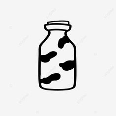 a black and white drawing of a glass bottle with milk on the side, illustration, line png and psd