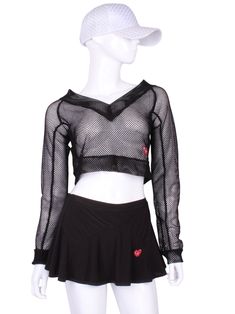 Black Fishnet Straight Back Vee Crop Top - I LOVE MY DOUBLES PARTNER!!! Fitted Tennis Tops For Summer, Fitted Mesh V-neck Top, Fitted Tennis Tops, Fitted Fishnet Mesh Tops, Spring Club Fishnet Tops, Fitted Fishnet Tops For Spring, Short Crop Tops, Tennis Dresses, Soft Tennis