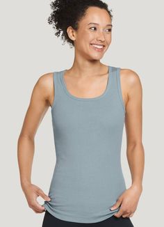 Jockey® 100% Cotton Rib Tank | Jockey.com Soft Cotton Tops, Fitted Gray Cotton Activewear, Comfy Cotton Sports Tops, Stretch Cotton Moisture-wicking Tank Top, Stretch Cotton Tank Top With Moisture-wicking, Stretch Cotton Activewear For Relaxation, Comfortable Seamless Activewear, Solid Cotton Activewear For Loungewear, Relaxed Fit Soft Cotton Tops