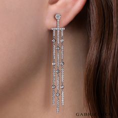 18K White Gold Three Row Linear Drop Stud Earrings -EG13904W84JJ.#GabrielNY #DiamondJewelry #FineJewelry #GabrielAndCo #UniqueJewelry #FineJewelry#FashionJewelry#UniqueJewelry#GiftIdeas#UniqueGifts #DiamondJewelry #Jewelry#Earrings #FashionEarrings White Gold Sterling Silver Diamond Cut Chandelier Earrings, Gia Certified Dangle White Gold Diamond Earrings, Gia Certified Silver Diamond Bridal Earrings, Gia Certified Sterling Silver Drop Diamond Earrings, Gia Certified Sterling Silver Diamond Dangle Earrings, Barbell Earrings, Ring Settings, Engagement Ring Settings, Diamond Earrings Studs