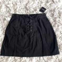 Forever 21 Black Denim Mini Skirt Light Weight Fabric New With Tags Lace Up Ties In The Front Zips In The Back Length: 16 Inches 100% Cotton Black Chiffon Skirt, Button Down Mini Skirt, Vinyl Mini Skirt, Black Denim Mini Skirt, Black Jean Skirt, White Lace Skirt, Burgundy Skirt, Overall Skirt, Distressed Denim Skirt