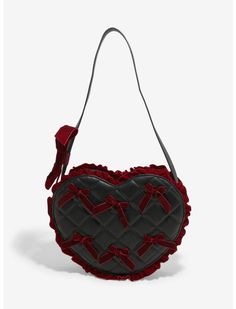 Black Heart Velvet Bow Shoulder Bag | Hot Topic Goth Valentines Day, Nightmare Before Christmas Girl, Goth Valentines, Nightmare Before Christmas Gifts, Gothic Bag, Marvel Gifts, Horror Gifts, Bag Pins, Harry Potter Gifts