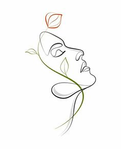 a drawing of a woman's face with a flower in her hair, on a white background