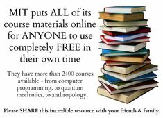 a stack of books with the text mtt puts all of its course materials online for anyone to use completely free in their own time