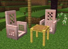 two chairs and a table made out of blocks