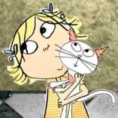 a cartoon character is hugging a cat on the street