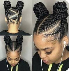 Cornrow Hairstyles For Black Women Pony Tail Protective Styles, Up Do Cornrows Black Women, Unique Cornrow Hairstyles For Black Women, Top Bun Braids Black Hair, Black Updo Braid Hairstyles, 2 Braided Buns For Black Women, Two Bun Braids For Black Women, Braided Bun Black Women, Braids Up Into A Ponytail Black Hair