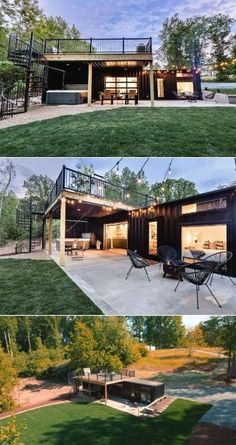 three different views of an open air house