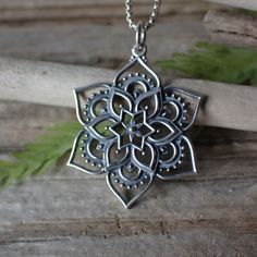 This stunning sterling silver pendant measures 32mm long from the top of the jump ring and 24mm wide and is made from recycled sterling silver♻️. The pendant will come on a 1mm rounded box chain in your choice of 16", 18", 20" or 24" long. Handmade Silver Necklaces For Meditation, Spiritual Sterling Silver Hypoallergenic Necklace, Hypoallergenic Silver Jewelry With Flower Pendant, Spiritual Hypoallergenic Sterling Silver Necklace, Antique Silver Necklace With Large Sterling Silver Pendant, Antique Silver Sterling Silver Necklace With Large Pendant, Silver Spiritual Medallion Necklace With Large Pendant, Sterling Silver Necklace For Meditation, Hypoallergenic Silver Necklace With Flower Pendant