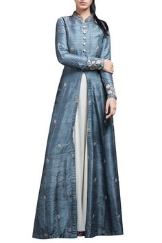 Rustic blue anarkali jacket & inner Dress From Old Saree, Witches Robes, Anarkali Jacket, Wizarding Fashion, Blue Anarkali, Rustic Blue, Designer Lehenga