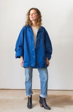 Vintage Matisse Blue Oversized Side Snap Coat Utility Work Jacket L - Etsy Blue Long Sleeve Outerwear With Buttoned Pockets, Oversized Utility Jacket With Lapel Collar, Blue Relaxed Fit Outerwear With Flap Pockets, Blue Outerwear With Flap Pockets Relaxed Fit, Blue Cotton Shacket With Button Closure, Blue Cotton Shacket With Snap Buttons, Oversized Utility Shacket With Snap Buttons, Blue Outerwear With Buttoned Pockets For Work, Oversized Utility Jacket With Lapel Collar For Everyday