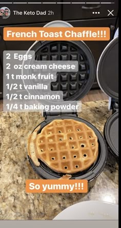 an image of a waffle maker with instructions on how to make it for breakfast