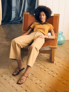 Our new Harbor Crop silhouette features a high rise and wide leg that hits at the ankle for a polished and playful look. The light wash of color – just in time for spring – is created using natural botanical dyes, so that each jean has its own one-of-a-kind character. Fit: High rise wide leg, ankle length. Inseam:27" D Beige Relaxed Fit Flare Jeans, Beige Wide Leg Flare Jeans For Fall, Beige Relaxed Fit Flare Jeans For Spring, Casual Beige Flare Jeans For Summer, Spring Beige Cotton Flare Jeans, Beige Denim Flare Jeans For Spring, Casual Beige Wide Leg Pants With Five Pockets, Casual Beige Flare Jeans For Work, Trendy Wide Leg Neutral Jeans