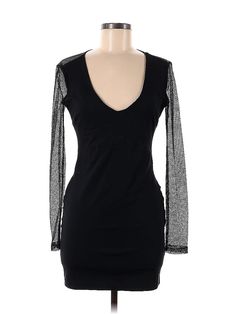 David Lerner Cocktail Dress Size: Medium Black Dresses - used. 92% NYLON, 8% SPANDEX, Bodycon, V-Neck, Short, Long Sleeve | David Lerner Cocktail Dress - Bodycon: Black Dresses - Used - Size Medium Sheer V-neck Bodycon Mini Dress, Sheer V-neck Mini Dress For Club, V-neck Mini Dress With Sheer Sleeves For Night Out, Black Mini Dress With Sheer Sleeves And V-neck, Fitted Mini Dress With Sheer Sleeves And V-neck, Sheer V-neck Mini Dress For Night Out, Sheer V-neck Bodycon Dress For Night Out, Dress Bodycon, Black Cocktail