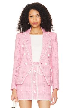 21+ Barbie-Inspired Outfits Just in Time for the Barbie Movie - Life with Mar Movies Outfit, Tweed Fabric, Tweed Blazer, Revolve Clothing, Basic Outfits, Mom Outfits, Color Rosa