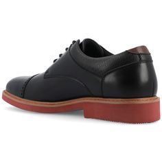 The Dexter derby shoe from Vance Co. seamlessly combines sophistication and comfort with its 1-inch block heel, lace-up closure, and classic round toe design. Crafted from faux leather this style offers a stylish and versatile option. The mesh lining, 6 mm Tru Comfort Foam™ footbed, and rubber outer sole ensure breathability and cushioned support, making the Dexter a well-rounded choice for various occasions. Classic Black Oxfords With Laces, Business Casual Dress Shoes With Rubber Heel Cap, Plain Toe Lace-up Dress Shoes For Derby, Plain Toe Dress Shoes With Laces For Derby, Derby Oxford Shoes With Rubber Heel Cap For Work, Black Cap Toe Oxfords With Rubber Heel Cap, Workwear Lace-up Shoes With Cushioned Footbed, Cap Toe Dress Shoes With Laces For Derby, Business Casual Round Toe Oxfords With Cushioned Footbed