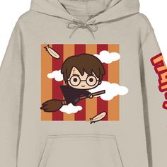 Cozy up in style with this officially licensed women's hoodie featuring a chibi-style image of Harry himself, along with the iconic "Harry Potter" title printed down the arm. The natural color of the hoodie adds a touch of warmth and comfort, perfect for those chilly days. Made from a soft and durable blend of 60% cotton and 40% polyester, this hoodie is sure to keep you feeling cozy and stylish all day long. And the best part? It's machine washable, making it a hassle-free addition to your ward Cotton Hoodie With Long Sleeves In Pop Culture Style, Cute Cotton Hoodie With Character Print, Pop Culture Hoodie Sweatshirt For Fall, Casual Cartoon Print Hoodie For Fans, Fall Pop Culture Long Sleeve Hoodie, Cotton Hoodie With Character Print For Fall, Character Print Hoodie Sweatshirt For Fans, Long Sleeve Hoodie With Character Print For Fans, Harry Potter Hoodies