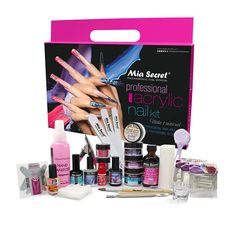 Professional Acrylic Kit for Nails. The kit includes all the products, essential tools, and accessories you need to create a salon-quality manicure at home. This kit contains: -Xtrabond Primer 1/2 oz.-Ice Gel Acrylic Top Coat 1/2 oz.-Nail Prep 1/2 oz.-Cuticle Oil 1/4 oz.-White Acrylic Powder 1/2 oz.-Pink Acrylic Powder 1/2 oz.-Cover Beige Acrylic Powder 1/2 oz.-Clear Acrylic Powder 1 oz.-Collection Nail Art Powder (3pcs)-Liquid Monomer 2 oz.-Hand Sanitizer 4 oz.-Nail Tips 20 Tips (3 bags)-Droppe Ice Gel, Secret Nails, Acrylic Nail Powder, Nail Prep, Nail Forms, Pink Acrylic, Pink Acrylics, Essential Tools, Manicure At Home