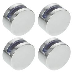 four stainless steel round knobs on white background