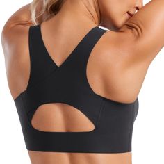 PRICES MAY VARY. Designed for yoga and training. Medium support. Micro brushed soft fabric is breathable and shockproof, with adequate stretchy and compression. Built-in removable pads. Front breathing holes in sweaty areas. U-neck. Fits well and won't shift easily. Wide straps crossover racerback with semi-circular hole open back design. Flex Sculpt collection uses high-density microfiber, providing generous stretch and adequate support. Medium impact sports bra that fits snugly and moves with Neck Yoga, Gym Crop Top, Workout Bra, Crz Yoga, Running Bra, Bra Size Charts, High Impact Sports Bra, Workout Crop Top, Racerback Sports Bra