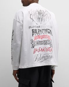 Balenciaga Tshirt with allover metal logo     Crew neckline    Dropped shoulders    Long sleeves    Medium fit    Pullover style    Cotton    Made in Portugal Balenciaga Tshirt, Balenciaga T Shirt, Metal T Shirts, Balenciaga Logo, Diy For Men, Balenciaga Mens, Diy Metal, Metal Logo, White Shirts