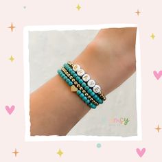 Be Brave. This beautiful turquoise and 18k gold filled bead bracelet stack is handmade with love by a mama to two little girls! This bracelet is a great reminder in trying times and it's classy and neutral style will go with so many outfits! Purchase the individual bracelets you want, or purchase the whole stack. I can customize and personalize the word if you would like something different, just let me know what changes you want in the box. I hope you enjoy this fun and sweet little accessory. Everyday Turquoise Stackable Stretch Bracelet, Cute Turquoise Beaded Bracelets As Gift, Personalized Turquoise Friendship Bracelets As Gift, Turquoise Personalized Jewelry, Everyday Personalized Turquoise Jewelry, Adjustable Turquoise Birthday Bracelet, Turquoise Jewelry With Letter Beads For Gift, Turquoise Letter Beads Jewelry Gift, Everyday Hypoallergenic Turquoise Beaded Bracelets