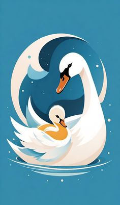 two white swans swimming in the water with their heads touching each other's necks