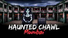 an animated image of a woman standing in front of a building with the words,'haunted