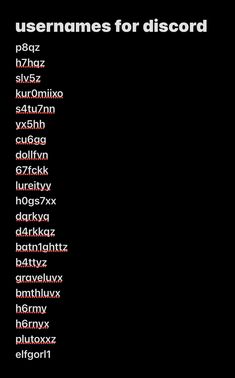 a black screen with the words usernames for discord written in white on it