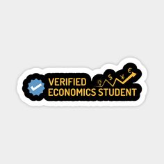 a sticker with the words verified economics student and an arrow pointing upward