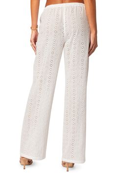 Hit refresh on white-pant season with this darling pair covered in dainty eyelet. 100% cotton Machine wash, line dry Imported White Cotton Bottoms For Spring, Spring Cotton Bottoms With Broderie Anglaise, White Cotton Bottoms For Daywear, Chic Spring Bottoms With Cutwork Hem, White Bottoms With Cutwork Hem For Summer, Spring Broderie Anglaise Bottoms For Daywear, Chic Bottoms With Cutwork Hem For Spring, White Cotton Pants For Spring, Casual Cotton Bottoms With Broderie Anglaise