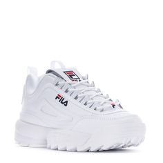 Turn heads in this popular '90s style sneaker. Featuring a padded collar and tongue, fabric lining, and a lightweight EVA midsole, the FILA Disruptor 2 Women's shoes dominate attention and deliver supreme style. Leather and synthetic upper. Embroidered logos. Padded Collar and tongue. Lightweight EVA midsole. Molded rubber outsole for durable traction. Imported. Fila Disruptor Ii, Fila Disruptor, Fila Disruptors, Basket Style, Womens Athletic Shoes, Low Top Sneakers, Brown Shoe, Sneaker Collection