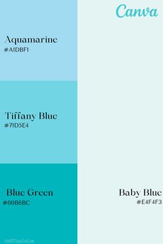 the color scheme for baby blue, aquamarine and tiffany blue is shown in three different colors