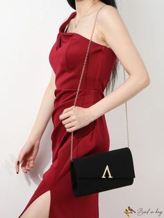 BirdinBag - Chic Chain Strap Envelope Bag - Fashionable Metal Decor Clutch Chic Rectangular Flap Bag For Party, Party Clutch Flap Bag, Elegant Envelope Flap Bag For Evening, Elegant Envelope Flap Evening Bag, Chic Envelope Shoulder Bag For Party, Chic Envelope Clutch With Chain Strap, Chic Envelope Shoulder Bag For Evening, Chic Envelope Evening Bag For Night Out, Trendy Envelope Evening Bag For Formal Occasions