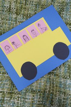 a piece of paper with the word friends written on it and a school bus cut out