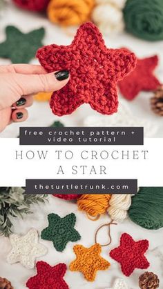 crochet star ornament with text overlay that reads, free crochet pattern how to crochet astar