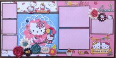 a scrapbook with hello kitty pictures and flowers on the cover is decorated in pink